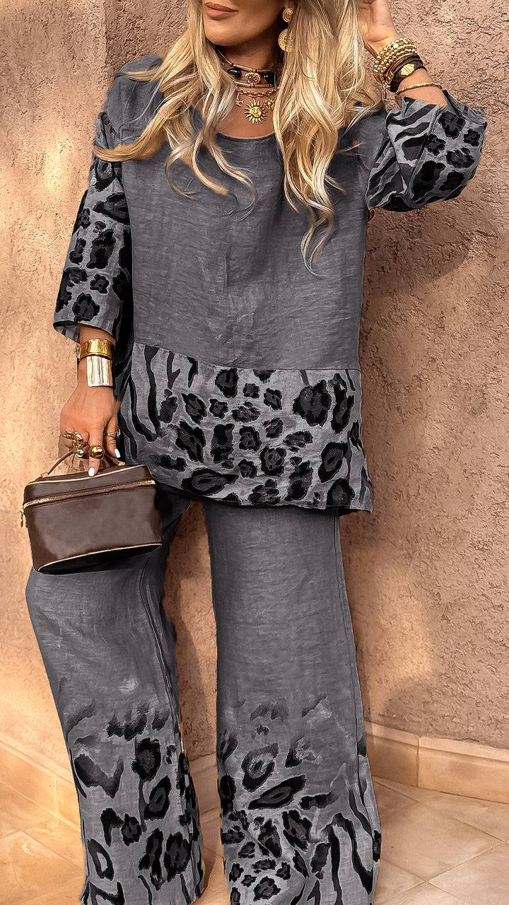 Ladies' Leopard Print Cotton Linen Casual Dress 🌿🐆✨