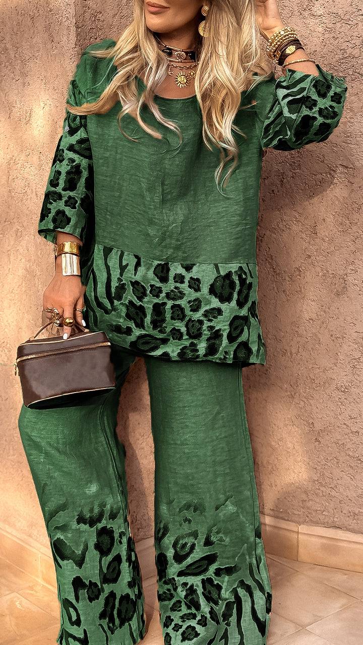 Ladies' Leopard Print Cotton Linen Casual Dress 🌿🐆✨