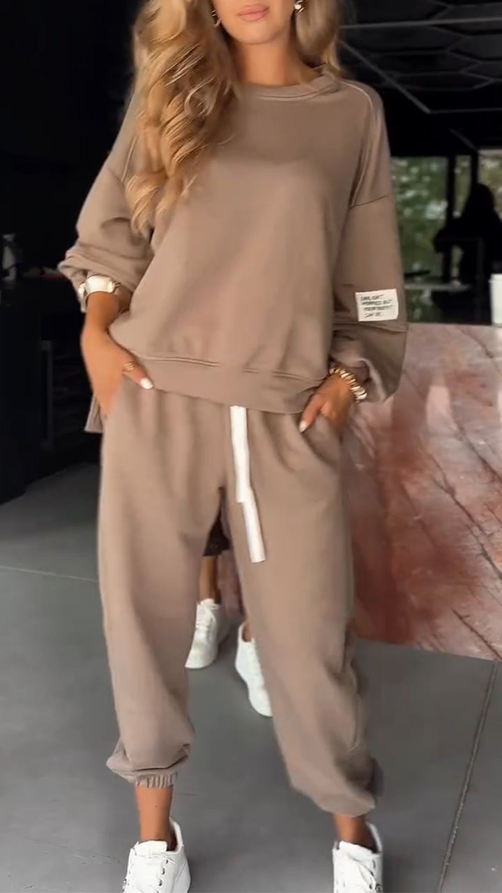 Ladies Round Neck Top and Pants Casual Suit